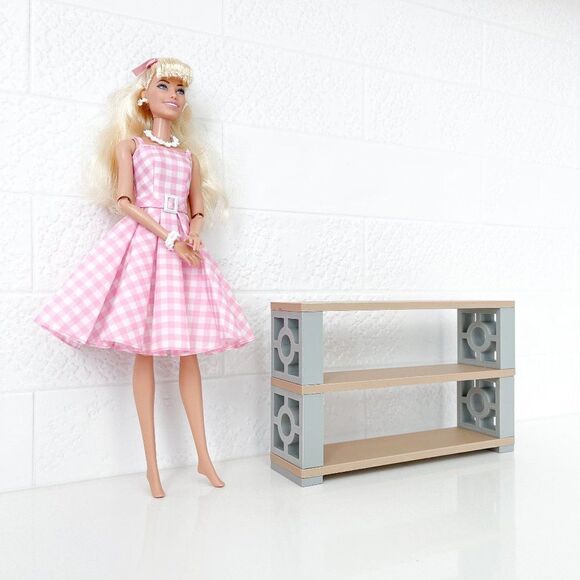 Miniature Mid-Century Modern Breeze Blocks Bookshelf Sm Circle 1:6 Scale Barbie - Picture 1 of 3